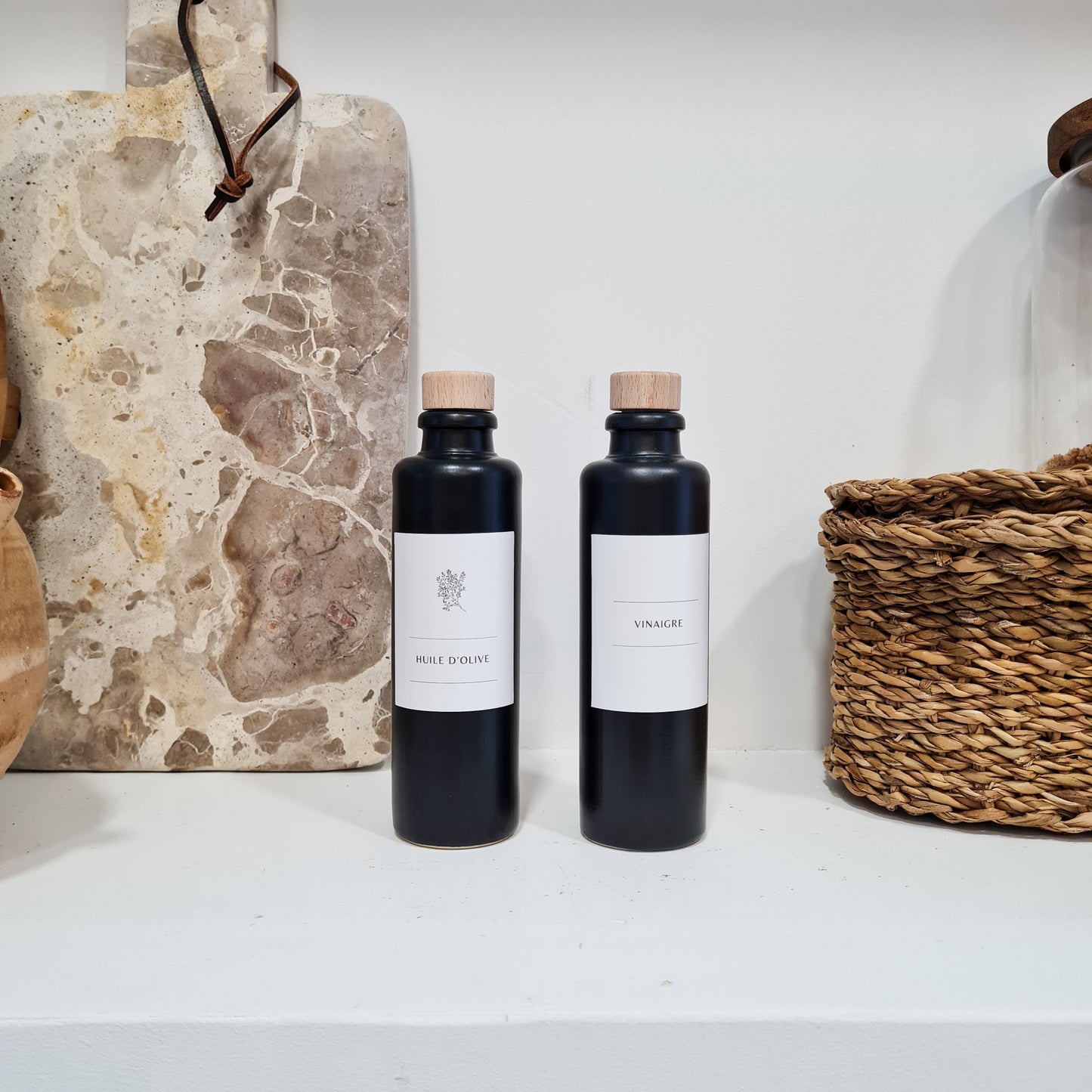 Bouteille en grès Huile & Vinaigre - Lot de 2 - Dolce