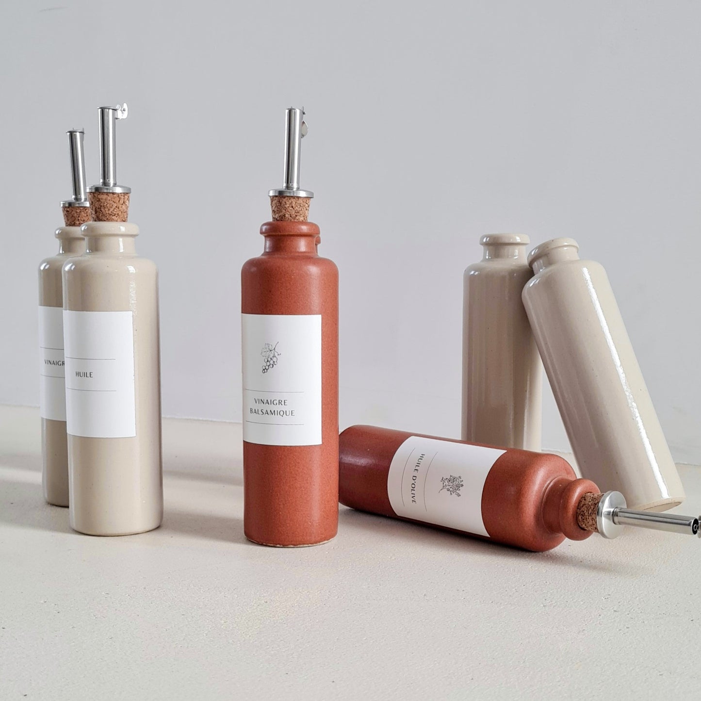 Bouteille en grès Huile & Vinaigre - Lot de 2 - Dolce