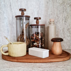 Bocaux verre fumé et bois de noyer - Allure