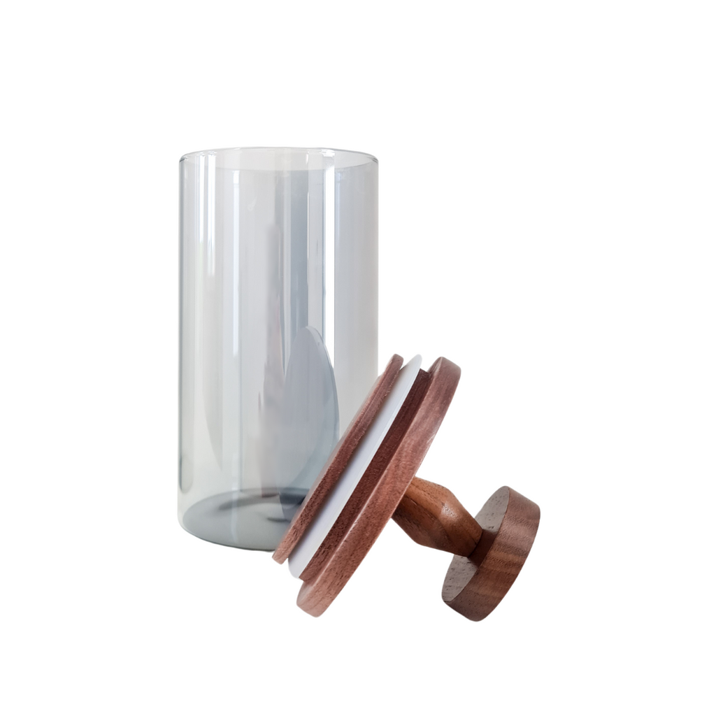 Bocaux verre fumé et bois de noyer - Allure